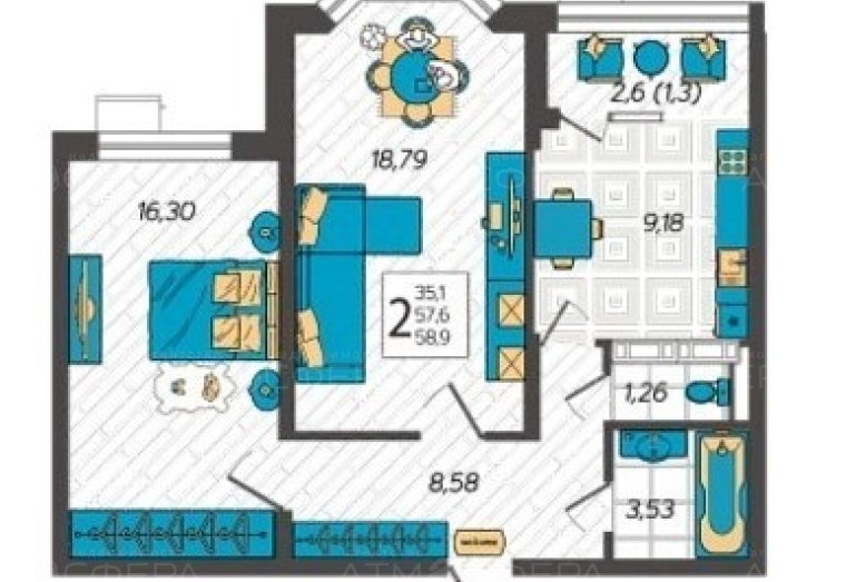 2-к.квартира 61м2 возле моря. в новом ЖК "АВАНТА"