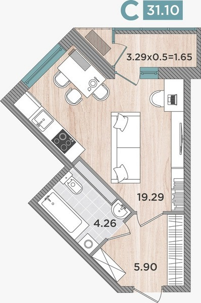 Студия 31,10 м² в ЖК Сады у Моря