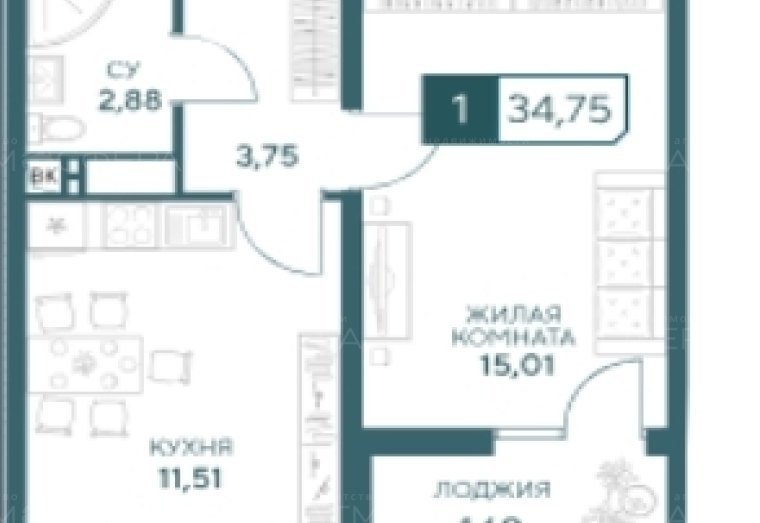Квартира 36,4м2 в новом элитном ЖК "ЦЕНТРАЛЬНЫЙ"